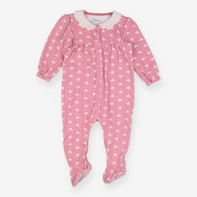 Pink Flower Sleepsuit Frill Collar