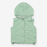Green quilted gilet with hood