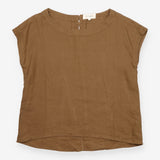 Short Sleeve Hemp Top Round Neck Brown