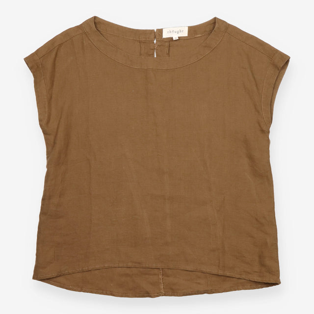 Short Sleeve Hemp Top Round Neck Brown
