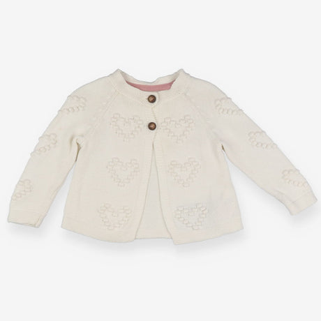 Cardigan white 2 brown buttons hearts