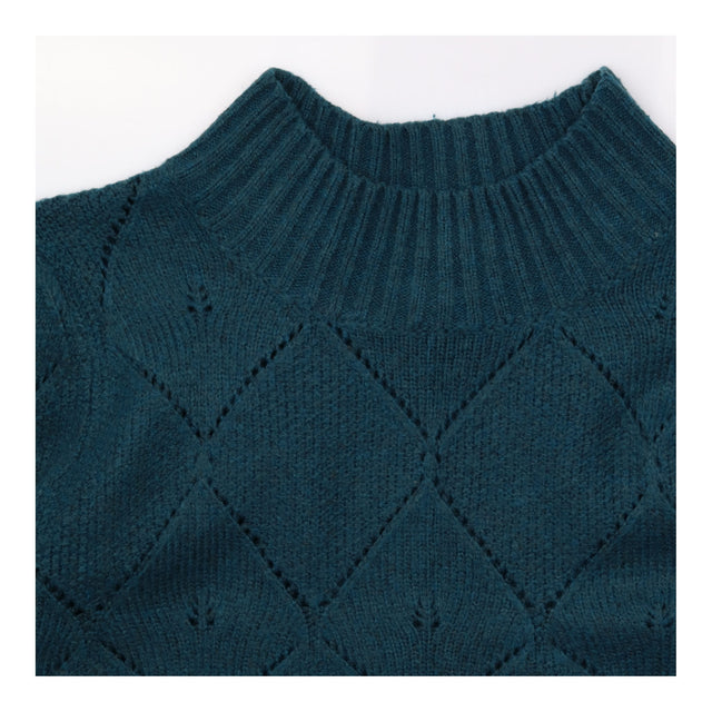 Jumper Teal Green Diamond Pointelle Funnel Neck Lo