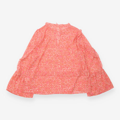 Floral Blouse Coral Pink Ruffle Long Sleeve Tie Ne