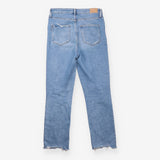 Jeans Light Wash Blue Raw Hem Straight Leg