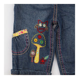 patchwork jeans with flowers and owl appliques