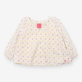 Blouse white pink yellow spots lined