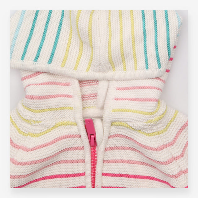 Cardigan hooded white rainbow striped