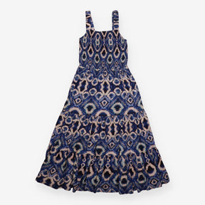 Dress Sleeveless Tiered Blue Abstract