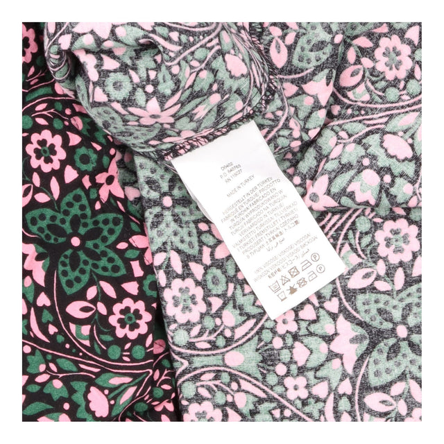 Midi Dress Navy Pink Floral Print Long Sleeve Gath