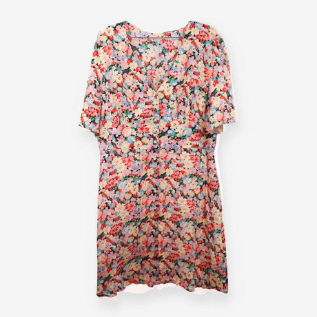 Floral V Neck Button Through Midi Dress