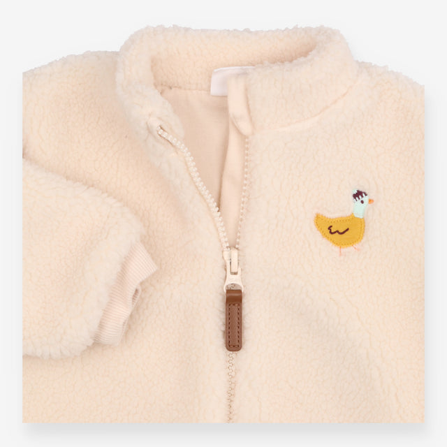 Fleece jacket Cream with Embroidered Duck with Bob