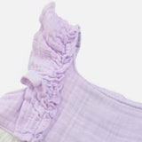 Dress Woven Tiered with Frill Sleeve Purple Pink a