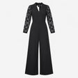 Black V Neck Wrap Front Semi Sheer Lace Long Sleev