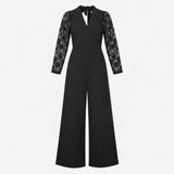 Black V Neck Wrap Front Semi Sheer Lace Long Sleev