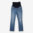 Blue Over-Bump Maternity Jeans With Distressed Kne
