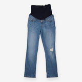 Blue Over-Bump Maternity Jeans With Distressed Kne