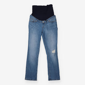 Blue Over-Bump Maternity Jeans With Distressed Kne