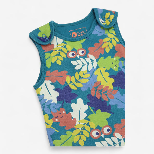 Romper Green with Peek a Boo Owl Leaf Print