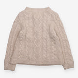 Cardigan Cable Knit Cream Pom Pom Appliques