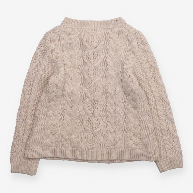 Cardigan Cable Knit Cream Pom Pom Appliques
