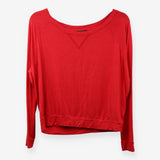 Red Scoop Neck Long Sleeve Top Viscose Stretch Jer