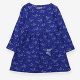 Jersey Dress Blue with White Butterflies and Flowe