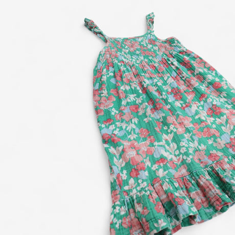 Dress Woven Summer Green Floral Print