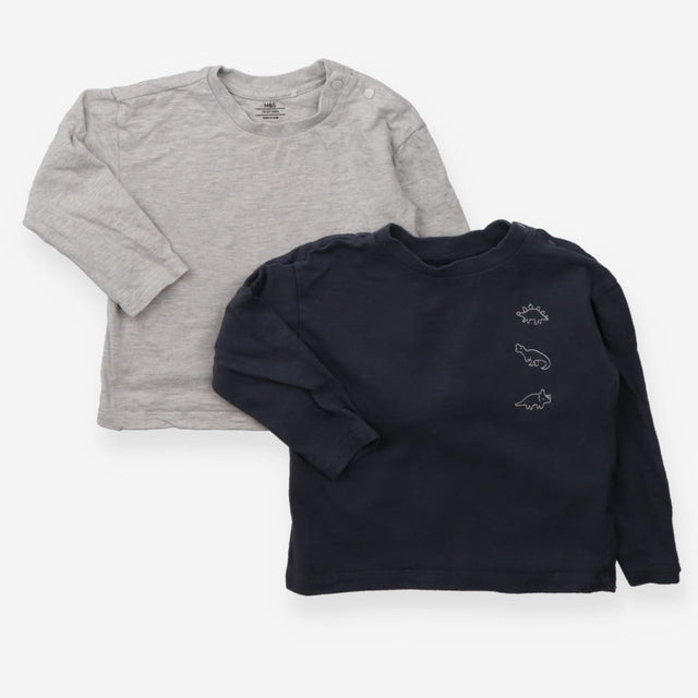Grey marl and charcoal dino LS t-shirts 2pack