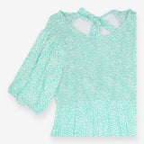 Midi Dress Smocked Puff Sleeve Mint Green Printed