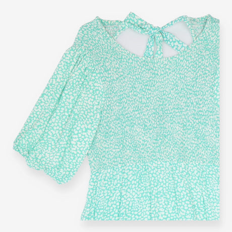 Midi Dress Smocked Puff Sleeve Mint Green Printed
