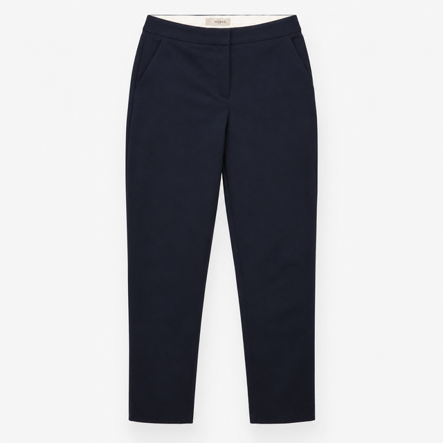 Smart Tailored Trousers Dark Navy Stretch Cotton