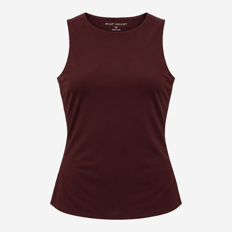 Top Burgundy Sleeveless Boat Neck Ribbed