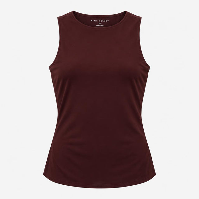 Top Burgundy Sleeveless Boat Neck Ribbed