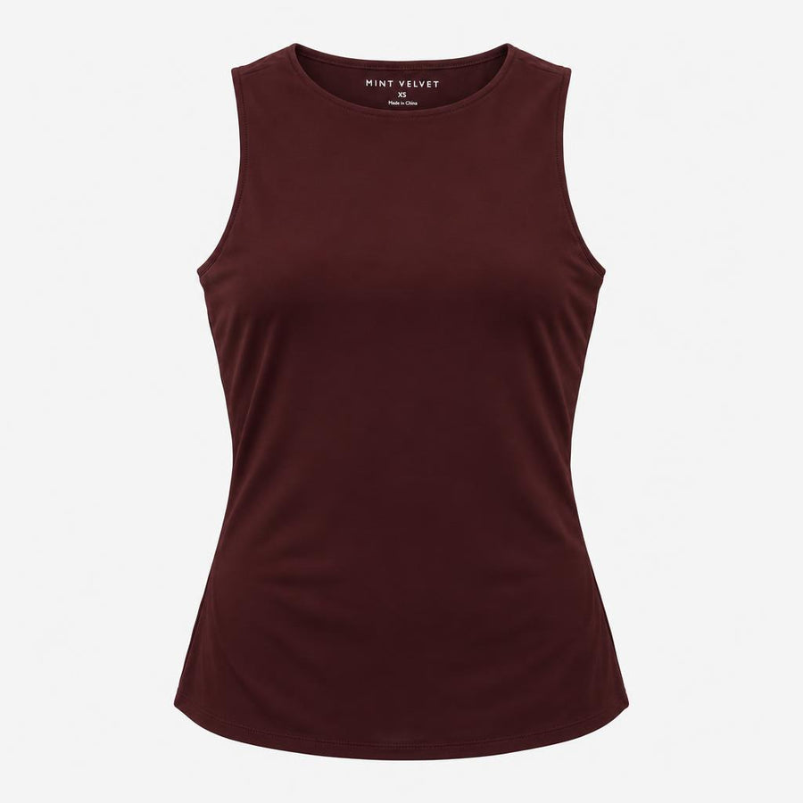Top Burgundy Sleeveless Boat Neck Ribbed