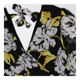 Midi Chiffon Dress – Black & Yellow Floral, V‑Neck