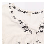 Top Ivory Black Floral Embroidered V-Neck Short Sl