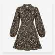 Dress Black Floral Tie Neck Long Sleeve Midi