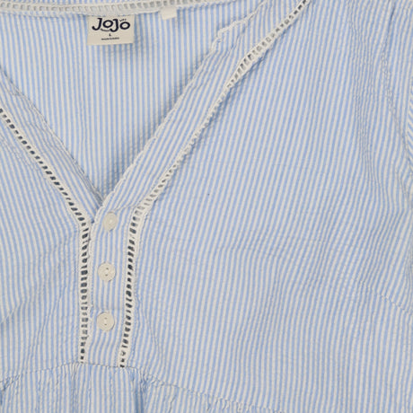 Tunic Blue Stripe Seersucker Embroidered Sleeves M