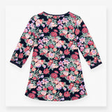 Floral Scoop Neck 3/4 Sleeve Viscose Top Navy Blue