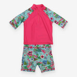 Pink and Blue Floral Swimsuit Two Piece