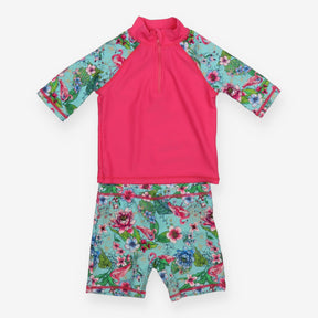 Pink and Blue Floral Swimsuit Two Piece