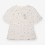Blouse Ivory Metallic Gold Star Embroidered V-Neck
