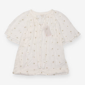 Blouse Ivory Metallic Gold Star Embroidered V-Neck