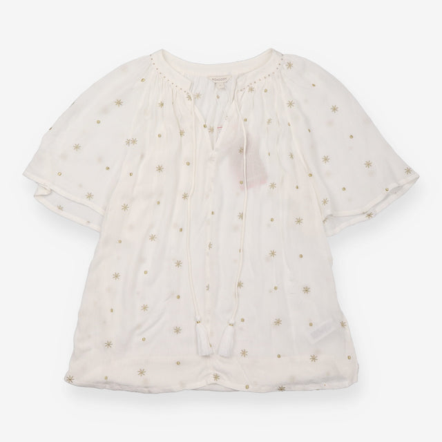 Blouse Ivory Metallic Gold Star Embroidered V-Neck