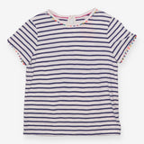 White and blue stripe pompom t-shirt