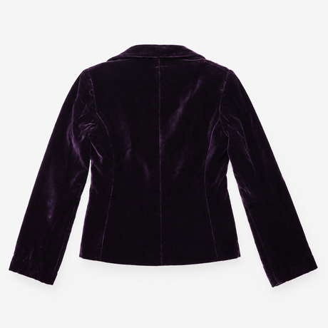 Velvet Blazer Silk Blend Open Front Purple