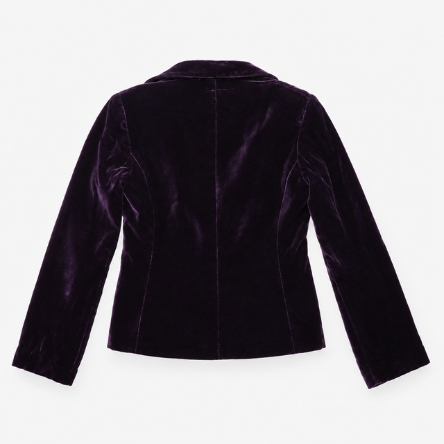 Velvet Blazer Silk Blend Open Front Purple
