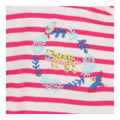 Pink stripe sleepsuit with sleeping leopard