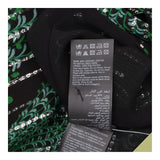 Midi Dress Black Green Peacock Print Draped Waist