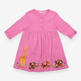 Dress LS pink spot Elmer and animal applique